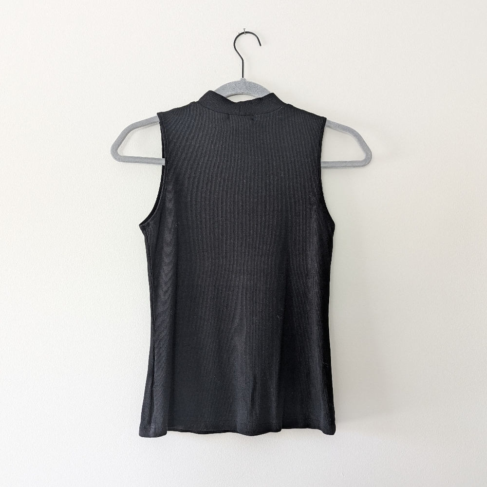 LNA Thea Ribbed Cut-Out Tank Sleeveless Top Asymmetric High Collar Ribbed - Picture 4 of 7
